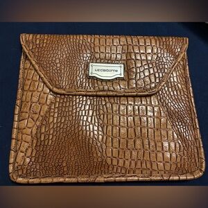 Liz Claiborne Brown Croc Embossed Faux Leather Envelope Clutch Bag